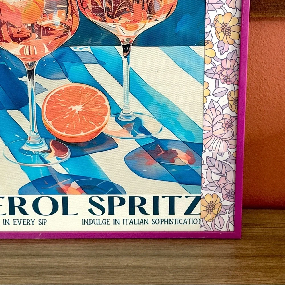 Aperol Spritz Retro Italian Cocktail Bar Art Canvas Print Framed Floral Wall Art